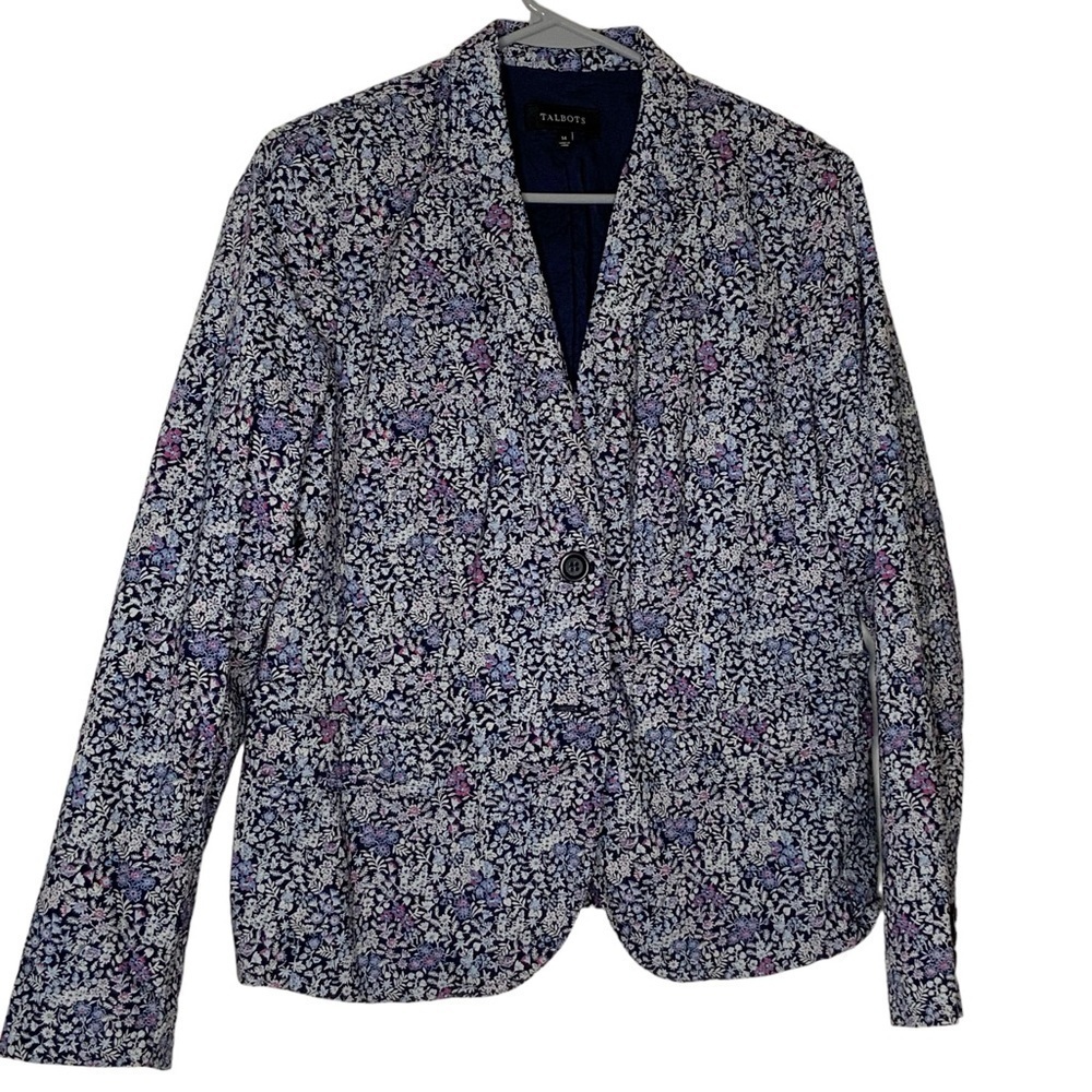 Talbots floral blazer with long sleeves. Two button closure. Size 14